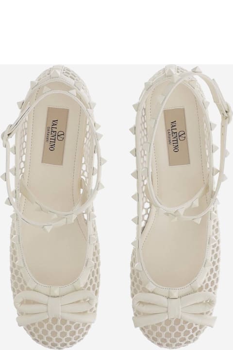Laced Shoes for Women Valentino Garavani Rockstud Ballerina In Mesh And Matching Studs