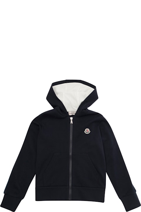 Topwear for Girls Moncler Blue Hooded Sweatshirt With Side Stripes In Cotton Boy