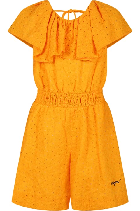 ガールズ MSGMのジャンプスーツ MSGM Orange Jumsuit For Girl With Broderie Anglaise