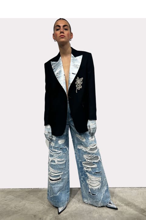 John Richmond Coats & Jackets for Women John Richmond Blazer In 100% Virgin Wool With Contrasting Collar And Decorative Application.