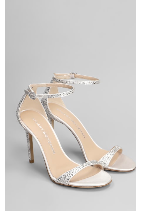 Stuart Weitzman for Men Stuart Weitzman Nudist Shine Sandals In Silver Satin