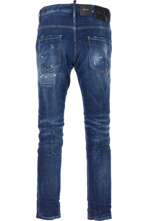 Dsquared2 for Men Dsquared2 'skater' Blue Skinny Jeans With Paint Stains In Stretch Cotton Denim Man