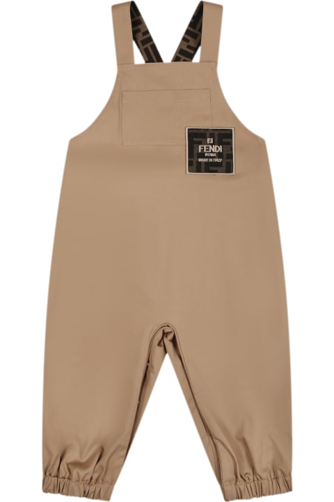 Topwear for Baby Girls Fendi Beige Dungarees For Baby Boy With Ff Logo