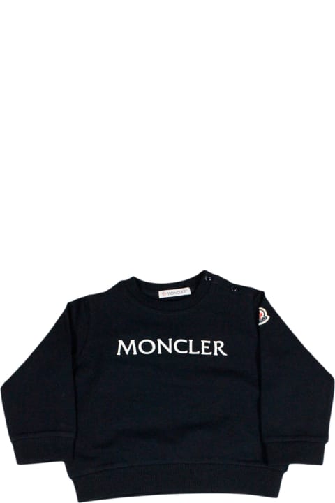 Fashion for Baby Boys Moncler Long-sleeved Crew-neck Sweatshirt In Fine Cotton With Writing On The Chest