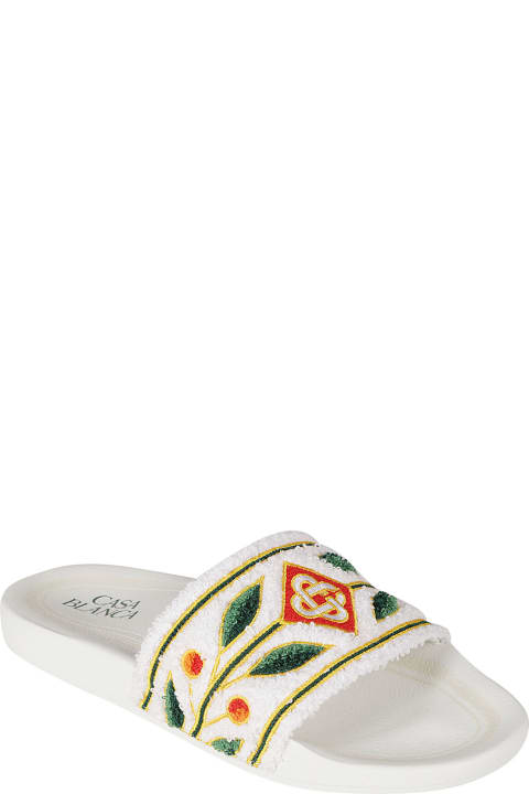 Casablanca for Men Casablanca White Slippers With Embroidered Terry Detail