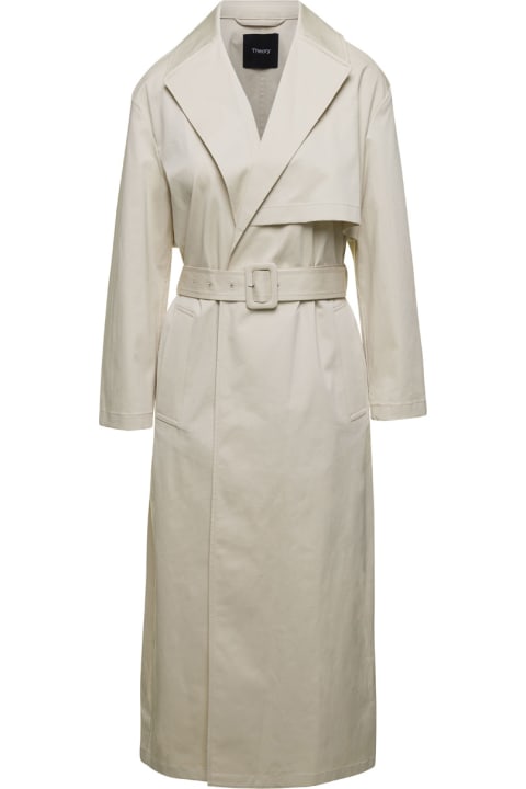 Theory Coats & Jackets for Women Theory Beige Double- Breasted Trench Coat In Cotton Stretch Woman