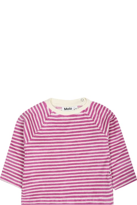 Topwear for Baby Girls Molo Fuchsia T-shirt For Girl With Stripes