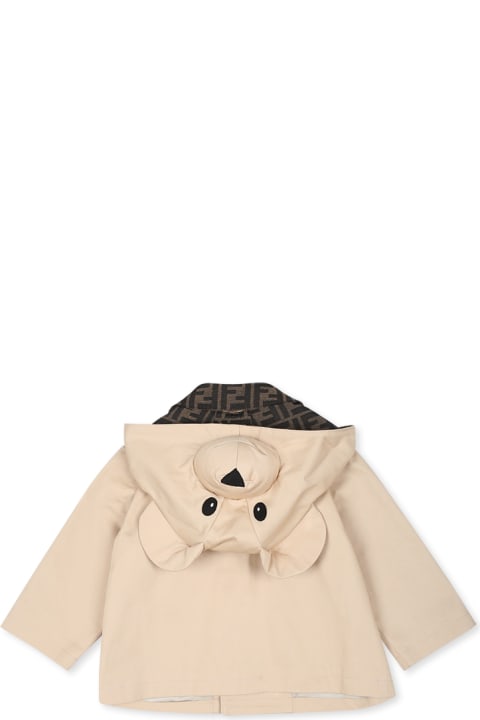 أطقم وبودي سوت لـ رُضع بنات Fendi Beige Trench Coat For Babykids With Teddy Bear