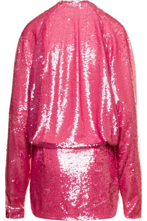 Topwear for Women The Attico 'gael' Mini Pink Dress With Long Sleeves And All-over Paillettes Embroidery In Fabric Woman