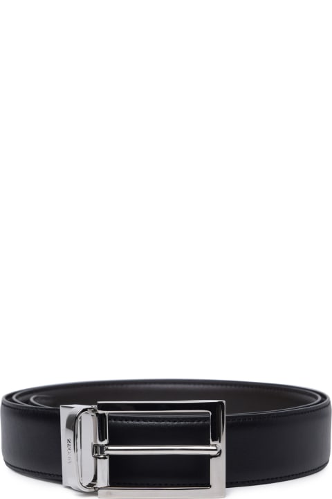 メンズ Zegnaのベルト Zegna Reversible Black Leather Belt