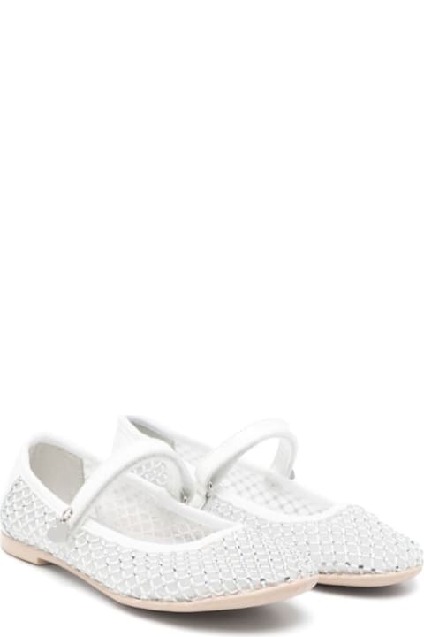 Monnalisa Shoes for Girls Monnalisa White Ballet Shoes With Logo Charm On Theside And Crystal Embellishments In Tech Fabric Girl