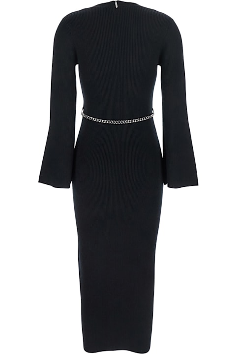 MICHAEL Michael Kors for Men MICHAEL Michael Kors Black Dress With Chain Belt And Logo Plaque On The Rear In Wool Blend Stretch Woman