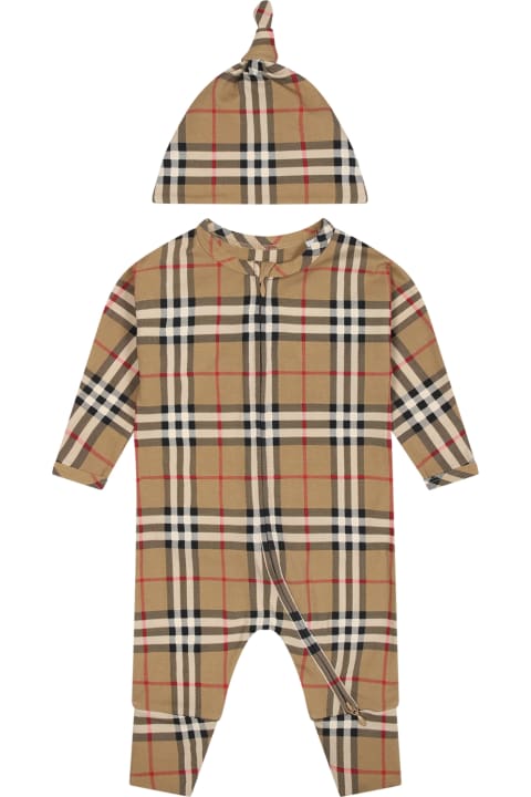 Burberry for Baby Boys Burberry Beige Set For Babykids With Vintage Check