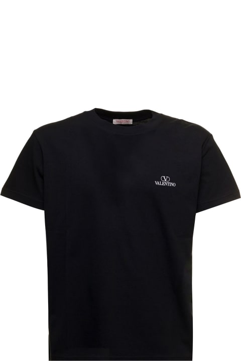 Black Cotton T-shirt With  Vlogo Print Valentino Man