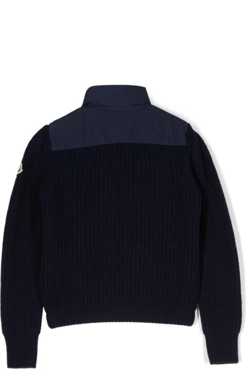 Topwear for Boys Moncler Navy Blue Wool Padded Cardigan