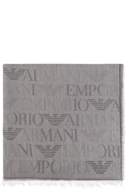 Emporio Armani Scarves for Men Emporio Armani Logo-jacquard Frayed Edge Scarf