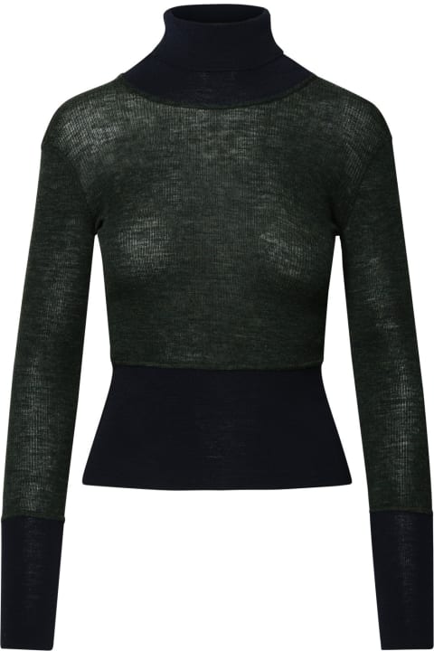 Thom Browne for Women Thom Browne Green And Black Wool Turtleneck Sweater