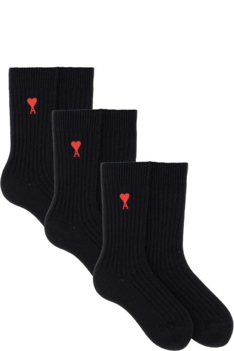 Ami Alexandre Mattiussi Underwear for Men Ami Alexandre Mattiussi De Coeur Logo Intarsia Set Of Three Socks