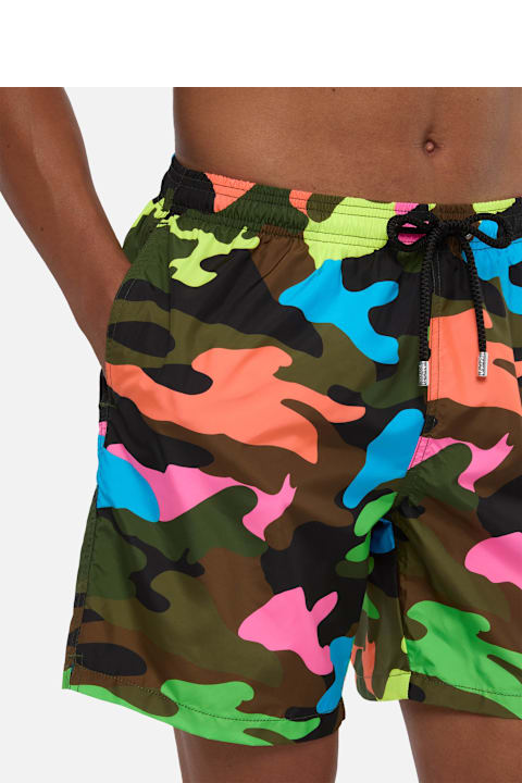 Homeware MC2 Saint Barth Man Light Fabric Swim Shorts With Fluo Camouflage Print