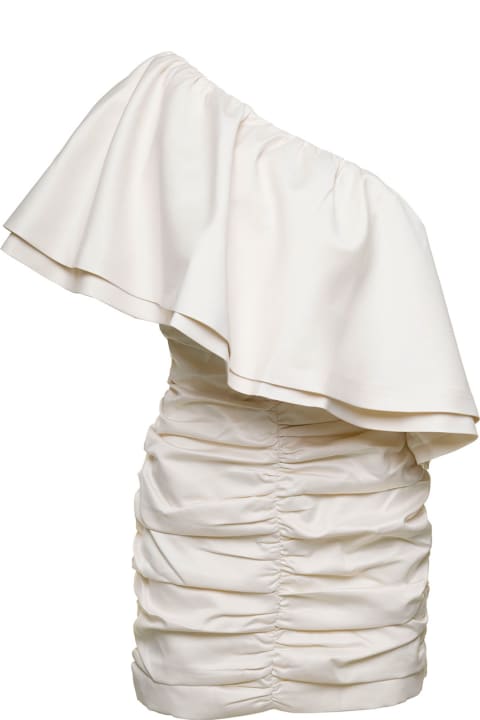 Rotate by Birger Christensen for Women Rotate by Birger Christensen Mini White One-shoulder Dress With Large Ruffles In Ruched Polyester Woman