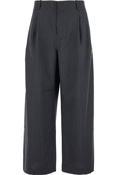 Tonywack for Women Tonywack Grey Pants With Front Pences And Pinstripe Motif In Wool Blend Man