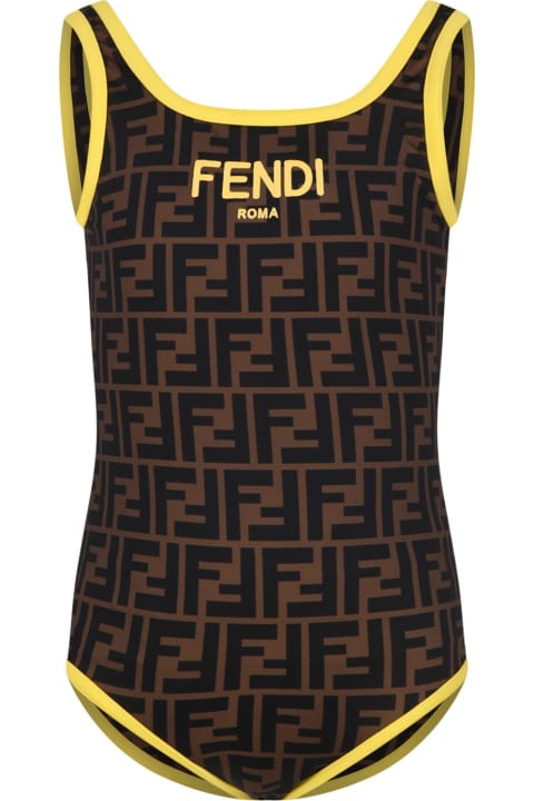 Fendi for Girls Fendi Brown Swimsuit For Girl With Iconic Ff And Fendi Logo