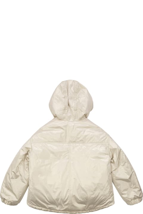 Brunello Cucinelli for Kids Brunello Cucinelli Reversible Down Jacket In Sparkling Canvas With Hood And Necklace