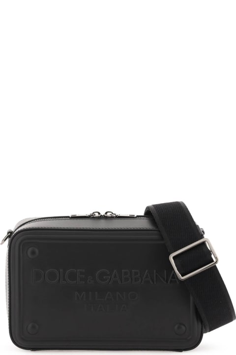 Shoulder Bags for Men Dolce & Gabbana Leather Shoulder Bag With Embossed Logo Plaque