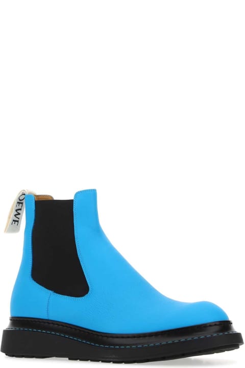 Loewe Boots for Women Loewe Fluo Light-blue Leather Ankle Boots