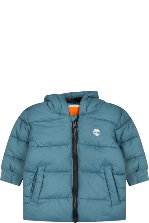 Topwear for Baby Girls Timberland Light Blue Bomber For Baby Boy With Logo