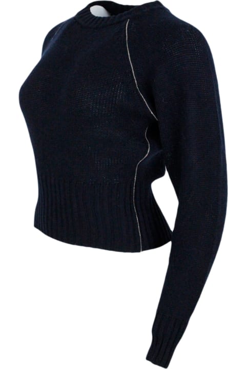 Fashion for Women Fabiana Filippi Slim-fit Long-sleeved Cashmere Crew-neck Sweater With Raglan Sleeves Embellished With Rows Of Monili On The Armhole