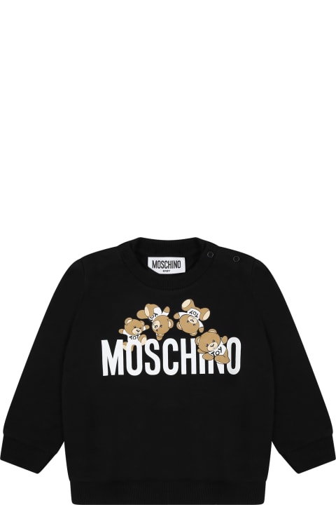 Topwear for Baby Girls Moschino Black Sweatshirt For Babies With Teddy Bears And Logo