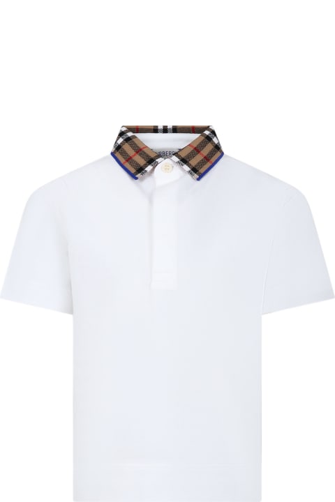 Burberry for Kids Burberry White Polo Shirt For Boy With Vintage Check On The Collar