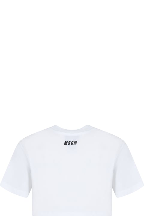 Topwear for Girls MSGM White Crop T-shirt For Girl With Cat Print And Logo