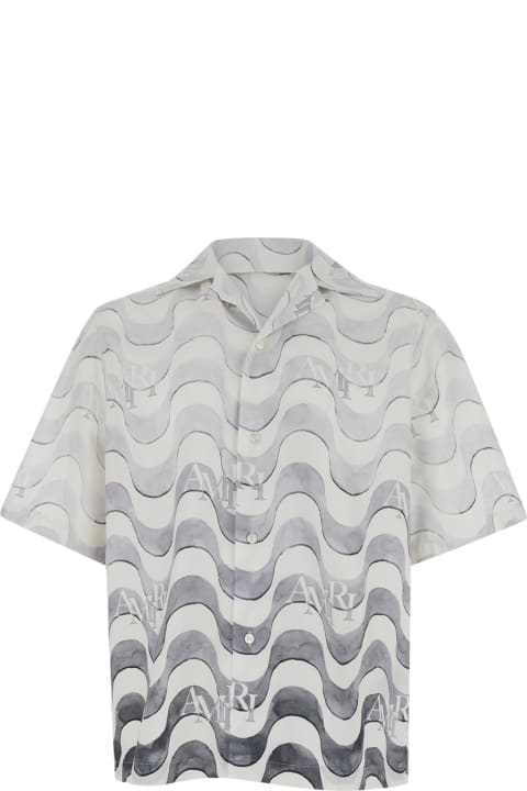 Clothing for Men AMIRI Grey Bowling Shirt With Wave Motif In Cotton Man