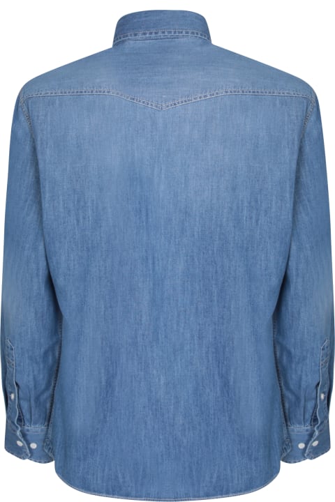 メンズ Brunello Cucinelliのシャツ Brunello Cucinelli Texana Denim Blue Shirt