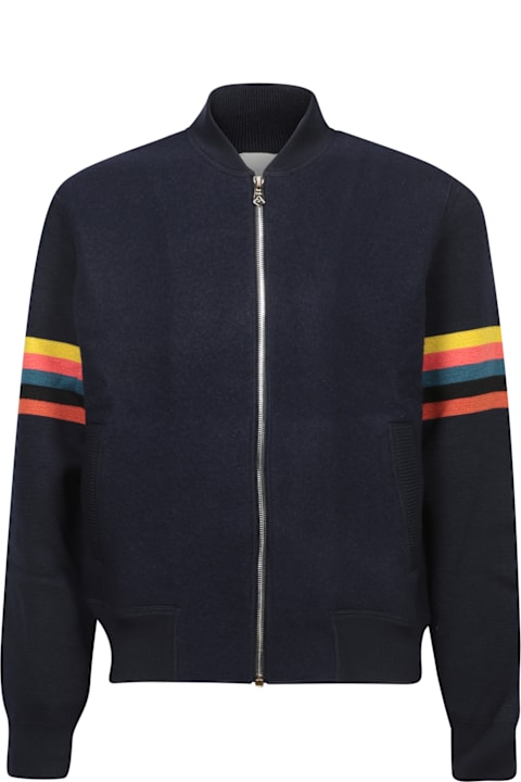 Paul Smith سترات لـ القسم الرجالي Paul Smith Blue Bomber Cardigan With Colorful Stripes And Zip