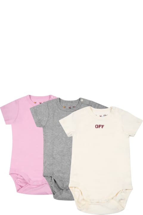 Bodysuits & Sets for Baby Boys Off-White Multicolor Set For Baby Girl With Logo