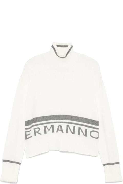 Ermanno Scervino for Girls Ermanno Scervino White Turtleneck Sweater With Logo And Stripes In Grey