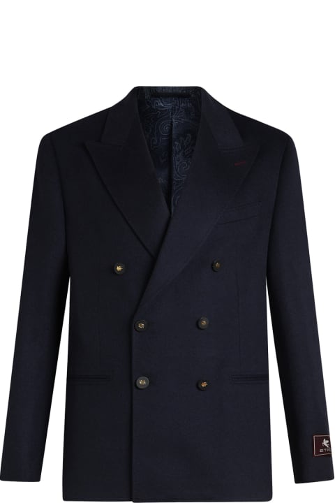 Homeware Etro Navy Blue Cashmere Double Breasted Blazer
