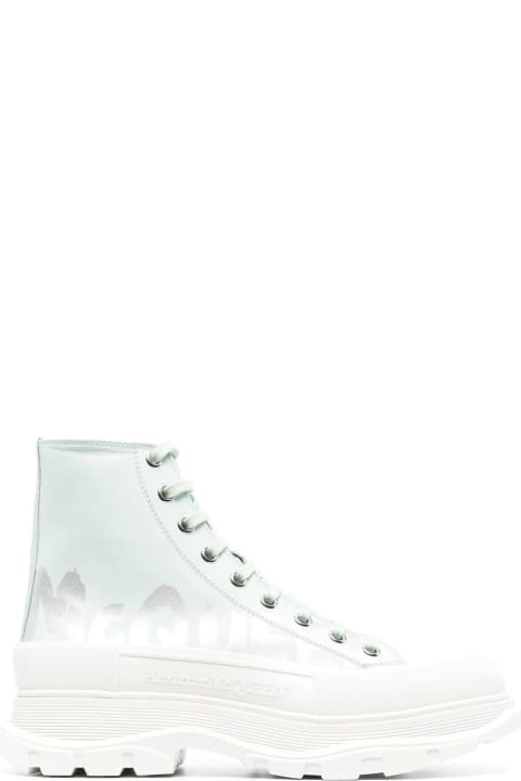 Shoes for Men Alexander McQueen White Tread Slick Boots With Mint Green Shade