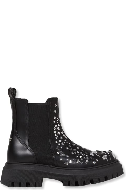 Leather Boots With Rhinestones