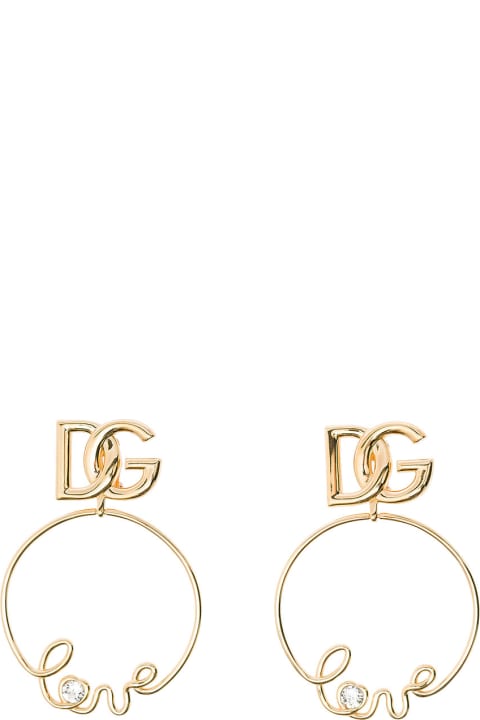 'love' Gold-tone Clip-on Earrings With Logo In Brass And Glass Woman
