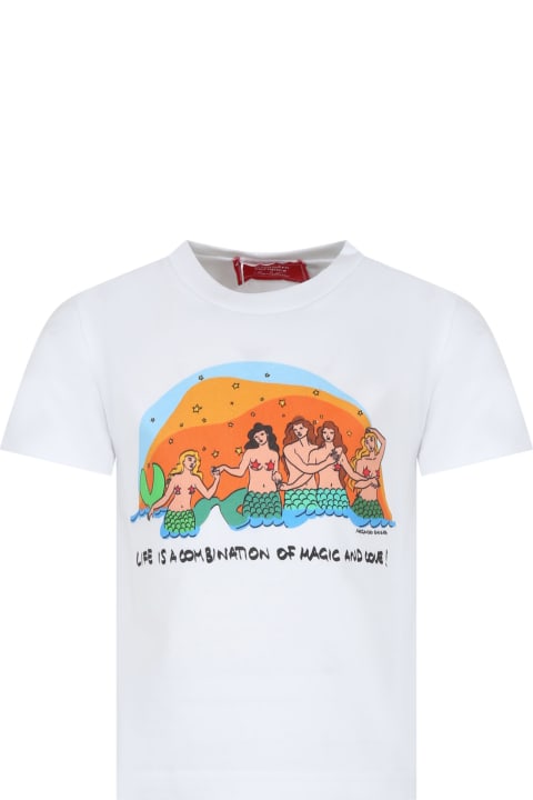 ガールズ Alessandro EnriquezのTシャツ＆ポロシャツ Alessandro Enriquez White T-shirt For Girl With Mermaid Print And Stars