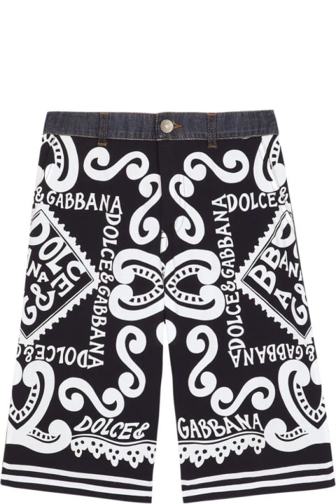 Dolce & Gabbana for Kids Dolce & Gabbana Denim And Javanese Bermuda Shorts With Marina Print