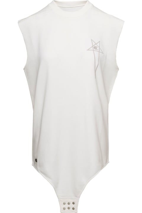 Rick Owens for Women Rick Owens 'sl Body' Long White Tank Top With Pentagram Embroidery And A Six Snap Closure Hanging In Cotton Woman
