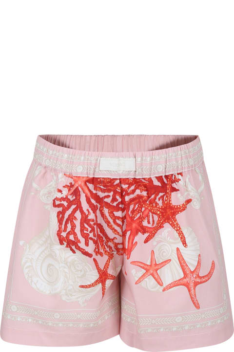 Fashion for Girls Versace Pink Shorts For Girl With Barocco Sea Print