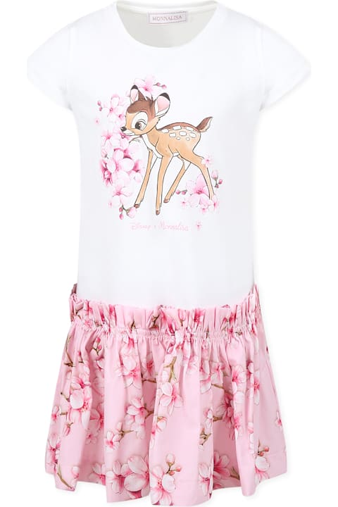 Homeware Monnalisa White Dress For Baby Girl With Bambi