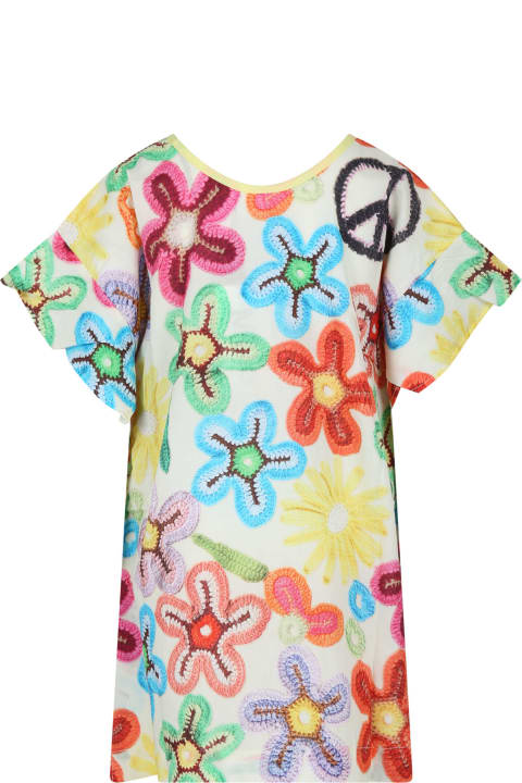Swimwear for Girls Molo Yellow Swimsuit Cover-up For Girl With Flowers Print