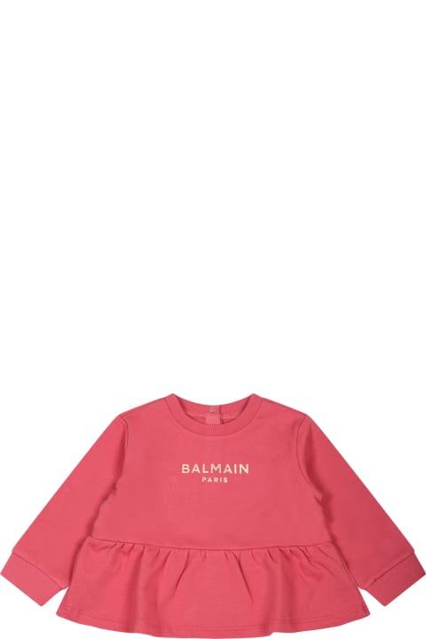 Fuchsia Sweatshirt With Iconic Metallic Logo For Baby Girl